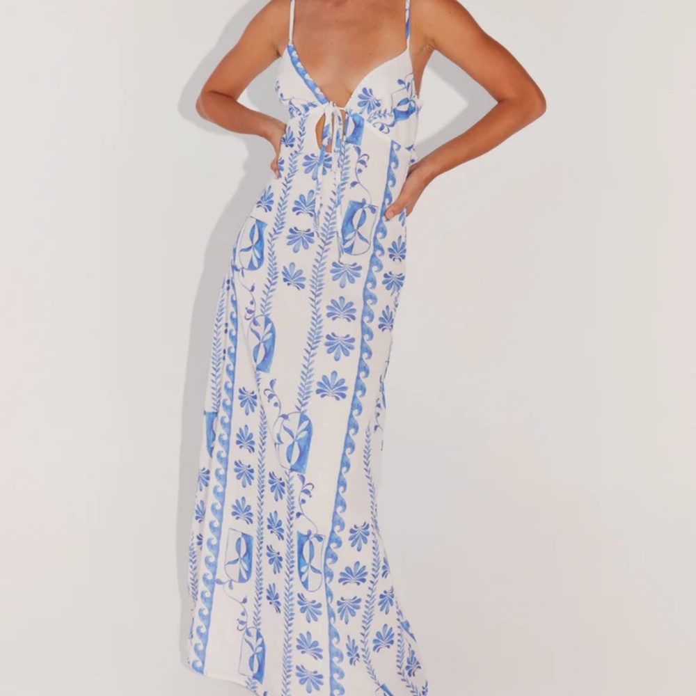 Peppermayo White and Blue Floral Maxi Dress